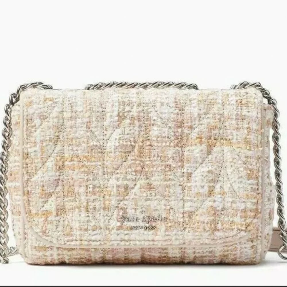 Kate Spade Quilted Tweed Flap Bag in Blush/Cream - Picture 7 of 14